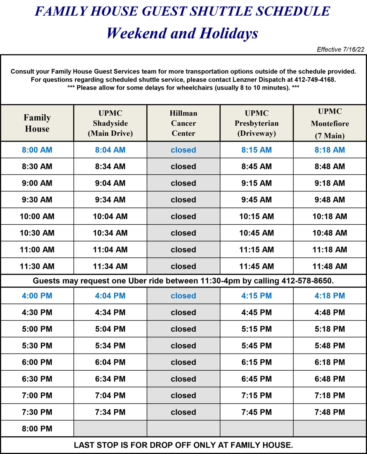 Shuttle Schedule Family House shuttle-schedule-family-house